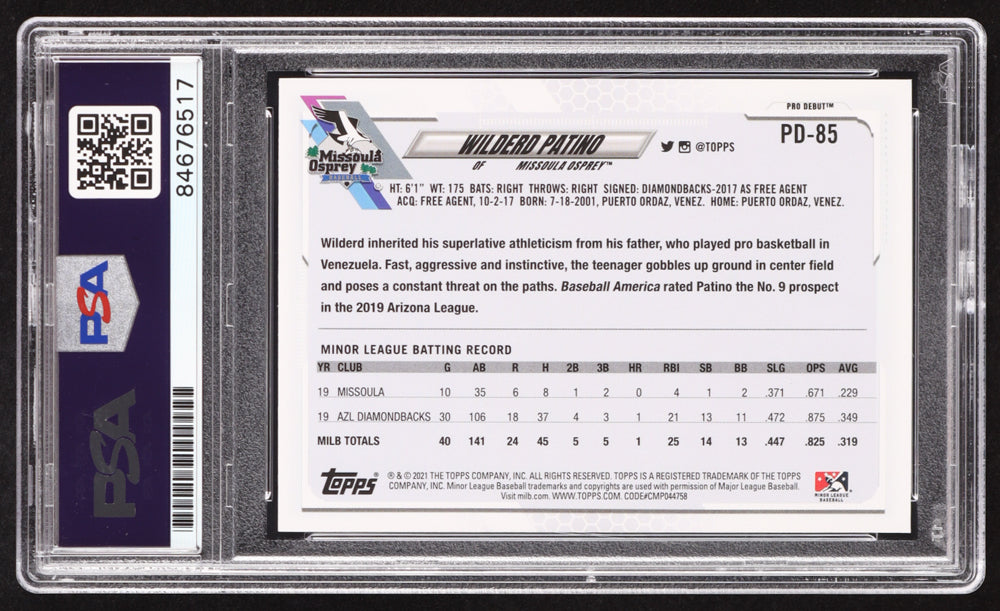 Wilderd Patino Signed 2021 Topps Pro Debut #PD85 RC (PSA | Autograph Graded PSA 10)