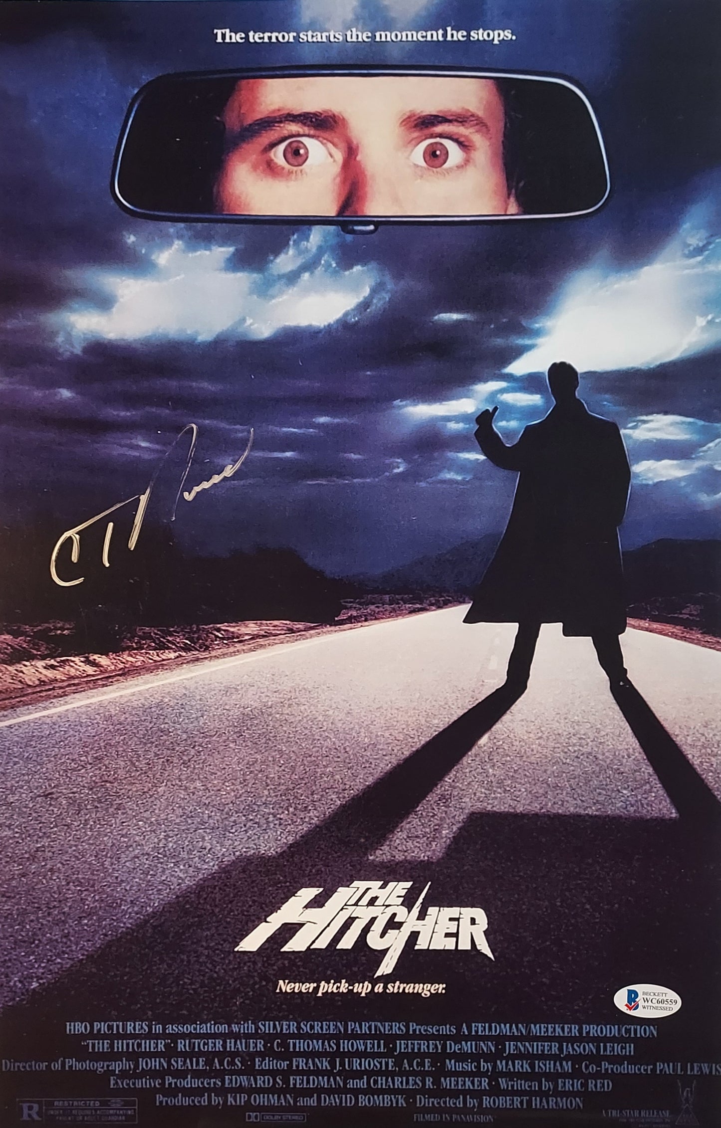 C. Thomas Howell: Jim Hasley: The Hitcher: Signed 11x17: Beckett COA- See Description - (L1)