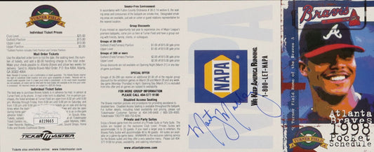 Marty Malloy-Baseman-Atlanta Braves- Signed Braves 1998 Pocket Schedule-JSA