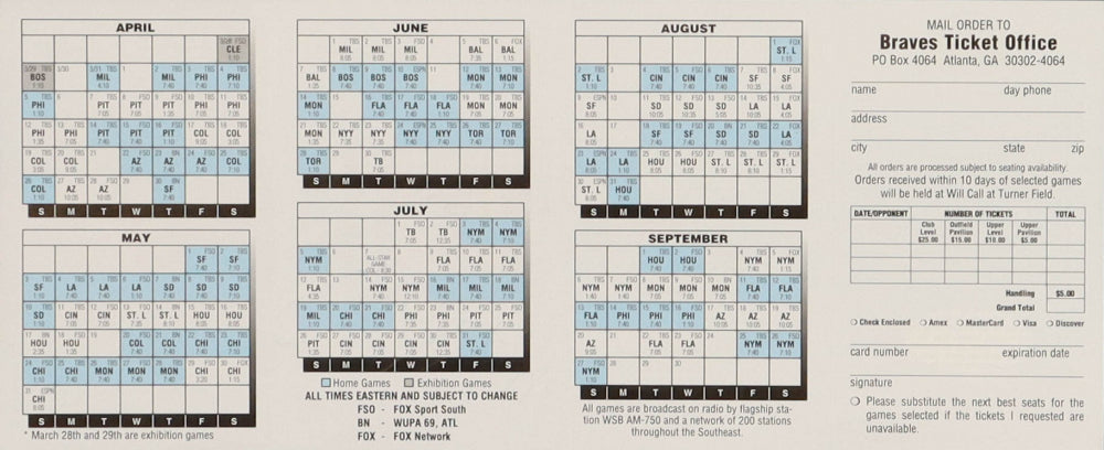 Marty Malloy-Baseman-Atlanta Braves- Signed Braves 1998 Pocket Schedule-JSA