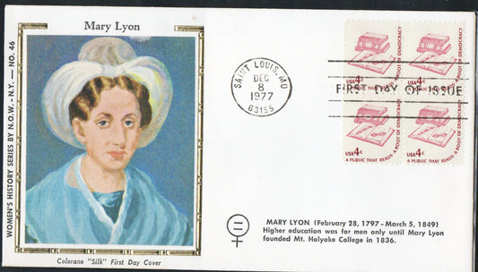 Mary Lyon - First Day Cover - 1977 - Colorano "Silk" - Women's History Series