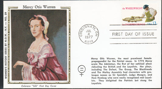 Mercy Otis Warren - First Day Cover - 1977 - Colorano "Silk" - Women's History Series