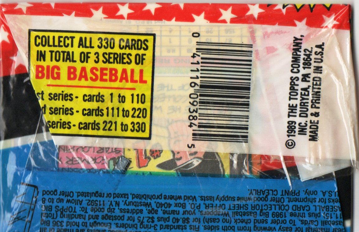 Topps 1989 Big Cards 1st series 7 card pack