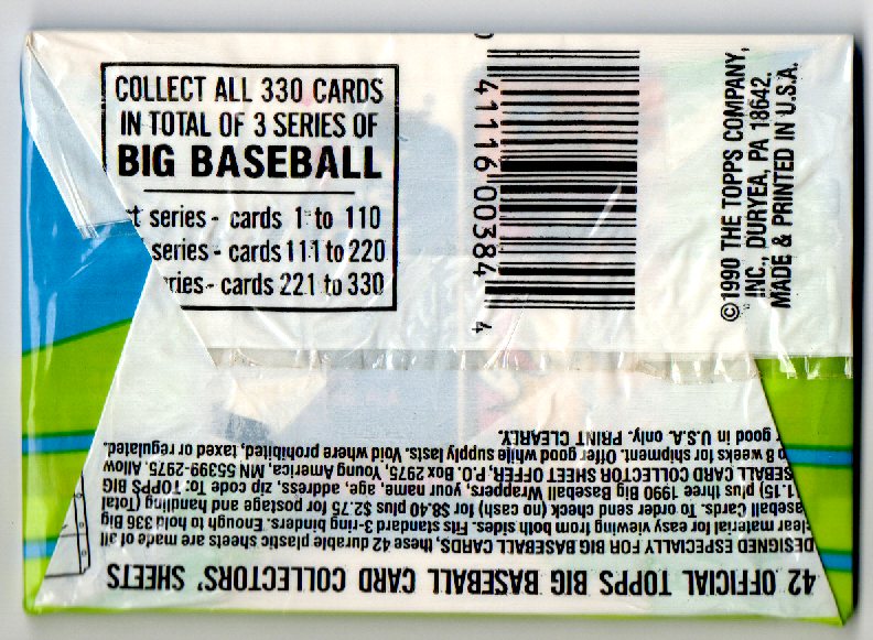 Topps 1990 Big Cards 1st series 8 card pack
