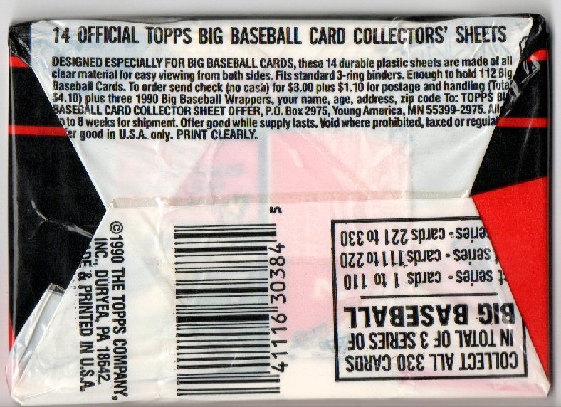 Topps 1990 Big Card 2nd series 8 card pack