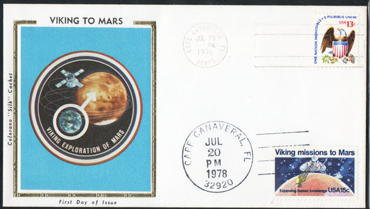 Viking to Mars - First Day Cover Double Stamped - 1976: 1978 - Colorano "Silk" - Space Series