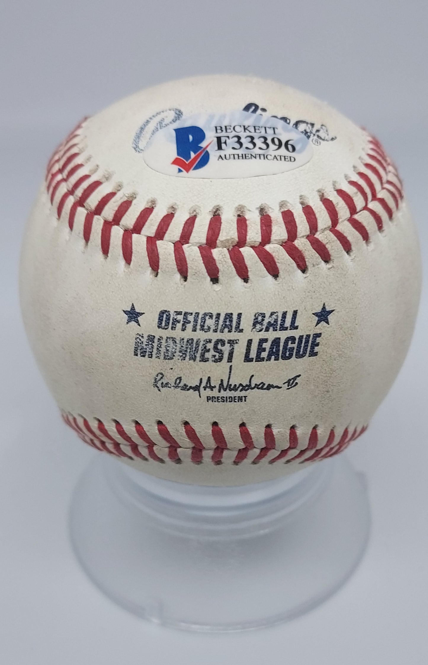 Elehuris Montero signed Rawlings Official Midwest League Baseball (Beckett COA) L1 - See Description