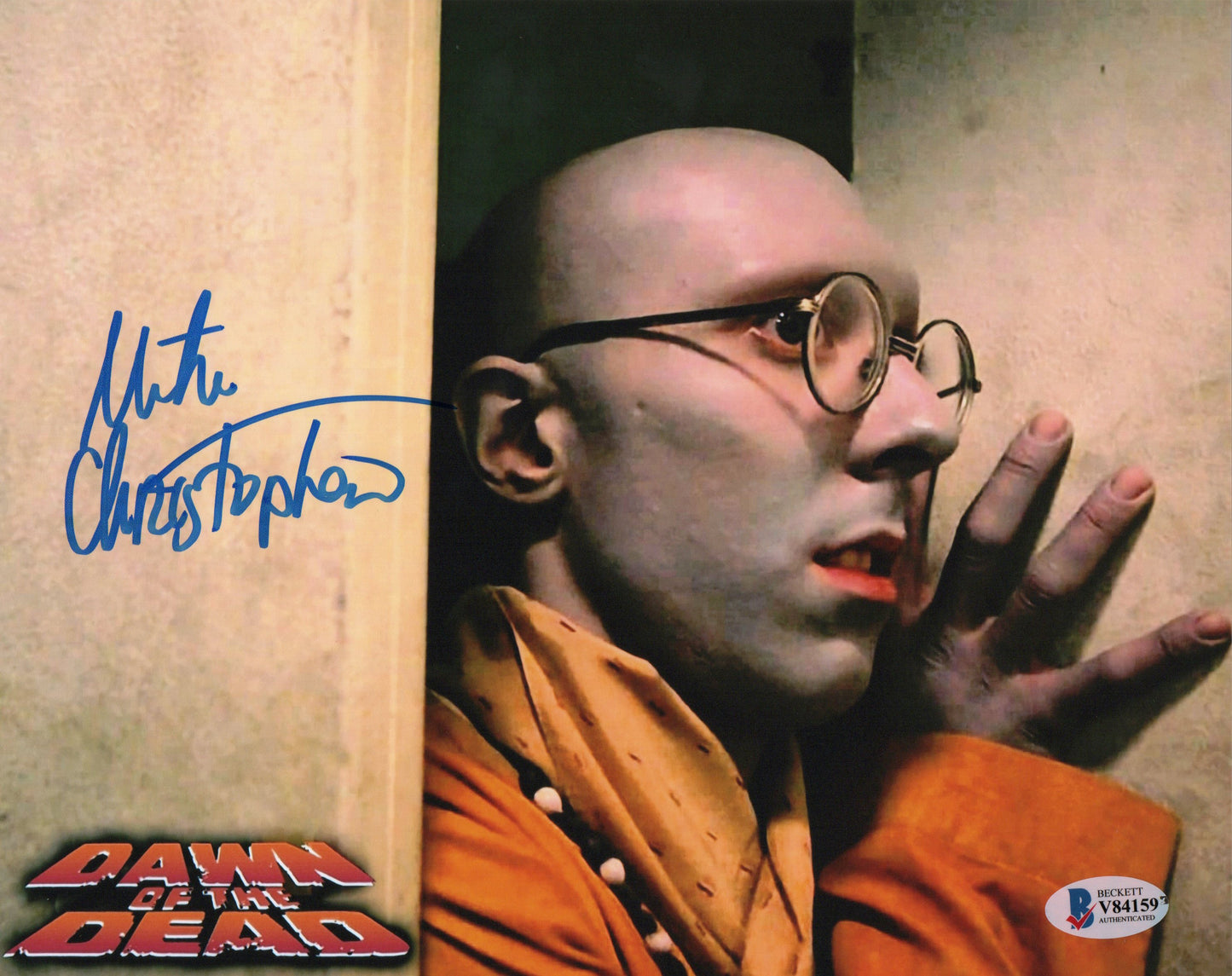 Mike Christopher- as the Hare Krishna Zombie-signed 8x10 Dawn of the Dead (1978)-Beckett