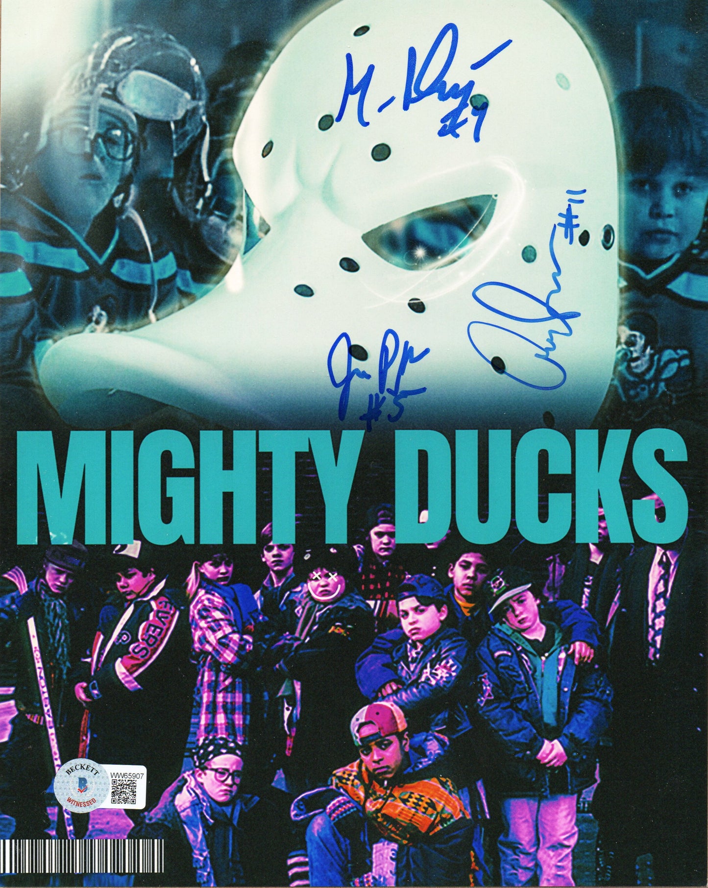 Mighty Ducks: Tripple cast signed 8x10: Beckett COA